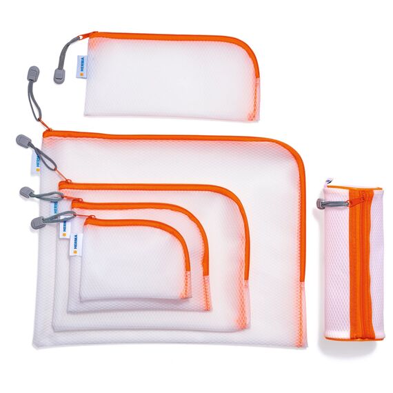 HERMA Dokumententasche A5 mit Reißverschluss, kleine wasserdichte Reißverschlusstasche, verschließbare Dokumentenmappe aus Kunstoff mit Zipper, halb-transparent, 26 x 20 cm, orange
