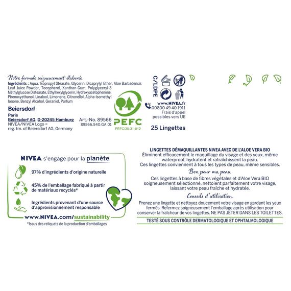 NIVEA Aloe Vera 100% Pflanzenfasern Make-up Entferner (6 x 25 Stk), Gesichts-Entferner für alle Hauttypen, biologisch abbaubare Reinigungstücher - 150 Stück