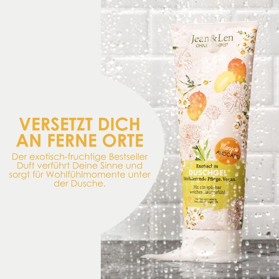 Jean & Len Exotisches Duschgel Mango & Avocado, vitalisierende Formulierung für ein spürbar geschmeidiges Hautgefühl, sanfte Hautreinigung, ohne Parabene & Silikone, vegan, Duschgel, 250 ml