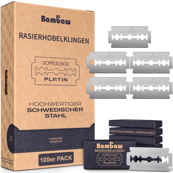 Rasierhobel Klingen | 100 universale Rasierklinge - Vorrat für 18 bis 24 Monate | Damen & Herren für Hobel & Rasierer | Double Edge Safety Razor Blades | Bambaw