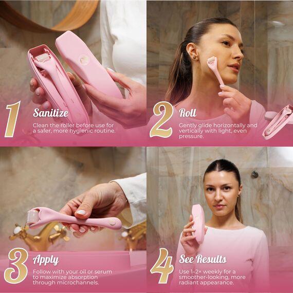 Elliya Rosa Derma Roller mit 0,25 mm Titan-Nadeln - Gesichtspflege- und Hautpflegewerkzeug mit Etui - Microneedling-Roller für glatte Haut - Hautpflegeroutine für Zuhause