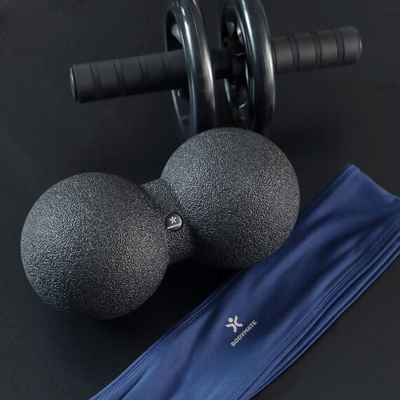 BODYMATE Großer Faszien-DUO-Ball Schwarz, Selbstmassage-Ball für Faszientraining, Durchmesser 12cm Länge 24cm