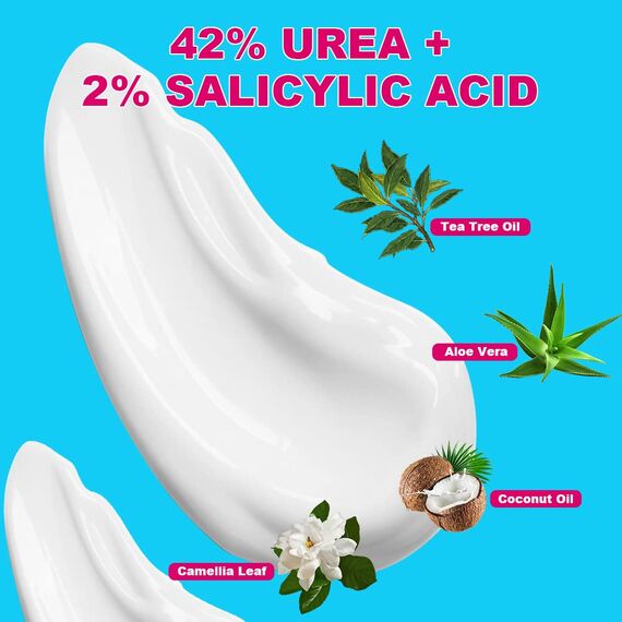 ENVISHA Urea Creme 42 Prozent für Füße – 42% Urea-Fußcreme mit 2% Salicylsäure und Hyaluronsäure – für Füße, Hände, Fersen, Ellenbogen, Nägel und Knie