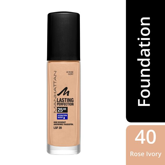 Manhattan Lasting Perfection 25 Stunden Make up, Rose Ivory 40, feuchtigkeitsspendende Foundation, langanhaltend, hohe Deckkraft, für einen makellosen Teint, 30 ml