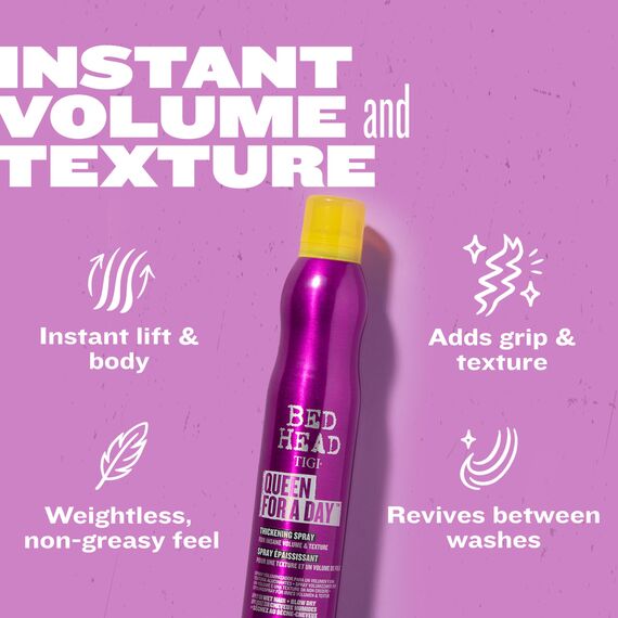 Bettkopf von TIGI | Queen For a Day verdichtendes Haar-Volumenspray | Professionelle volumengebende Haarprodukte | Ideal für feines, plattes und dünnes Haar | 311 ml, Verpackung kann variieren