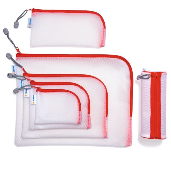 HERMA Dokumententasche A4 mit Reißverschluss, große wasserdichte Reißverschlusstasche, verschließbare Dokumentenmappe aus Kunstoff mit Zipper, halb-transparent, 36 x 28 cm, rot