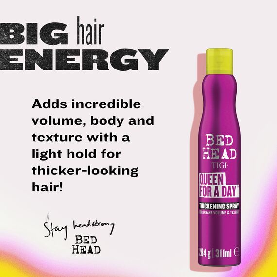 Bettkopf von TIGI | Queen For a Day verdichtendes Haar-Volumenspray | Professionelle volumengebende Haarprodukte | Ideal für feines, plattes und dünnes Haar | 311 ml, Verpackung kann variieren