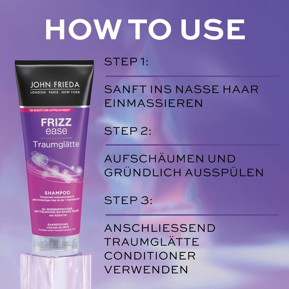 John Frieda - Frizz Ease Traumglätte Shampoo - Inhalt: 250ml - Haarglättung & 72h-Feuchtigkeitssschutz mit Keratin - Für widerspenstiges, mitteldickes bis dickes Haar