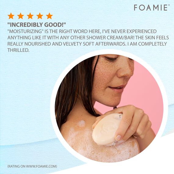 Foamie Body Bar Shake Your Coconuts – Fester Dusch Bar mit Kokosöl & Kakaobutter – 3in1 Massage, Reinigung & Pflege – Für alle Hauttypen – Vegan, plastikfrei & pH-hautneutral, 80 g