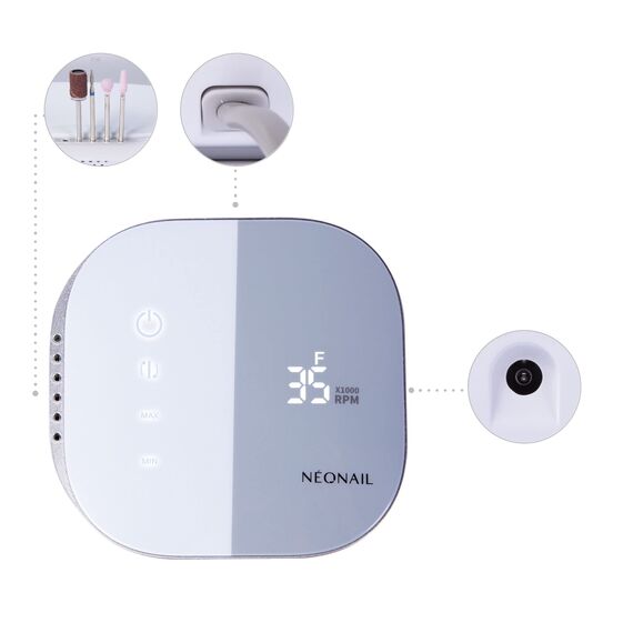 NÉONAIL Elektrische Nagelfräser - Nail Drill One Touch 21W - Elektrische Nagelfeile Maniküre Pediküre Set - Nagelfräser Maniküre - Fräser für Gelnägel - Set mit 4 Fräsen