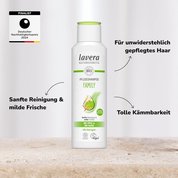 lavera Pflegeshampoo Family - ohne Silikone - Schwungvolles Volumen & gestärktes Haar - vegan - Naturkosmetik - 250 ml