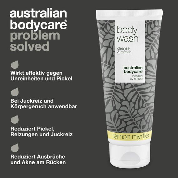 Lemon Myrtle & Teebaumöl Duschgel 200 ml by Australian Bodycare - Für unreine, trockene Haut, Pickeln, Juckreiz, Körpergeruch - Auch geeignet bei Pilzinfektionen, Fußpilz