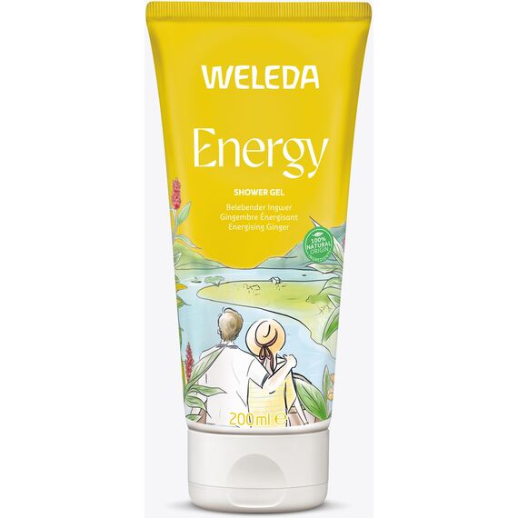 WELEDA Bio Energy Duschgel vegan - Naturkosmetik Aroma Shower Duschseife für Frauen & Männer mit Ingwer / Zedernholz Duft, Natürliche Hautpflege Dusche zur Reinigung von Gesicht & Körper (1x 200ml)