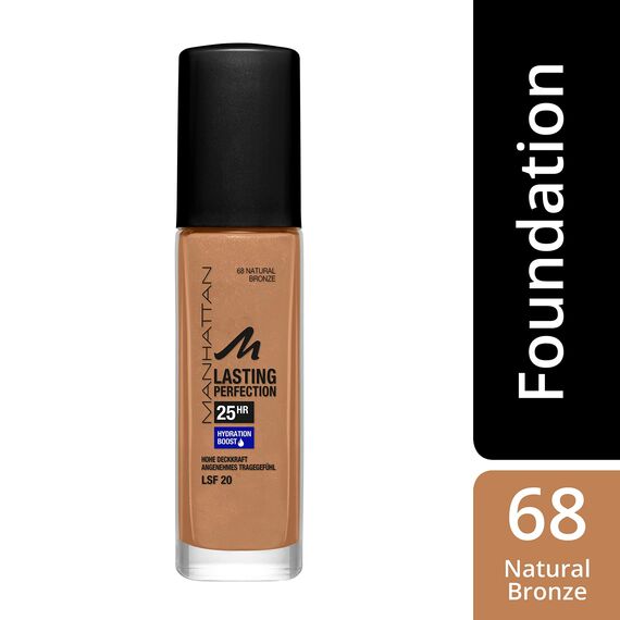 Manhattan Lasting Perfection 25 Stunden Make up, Natural Bronze 68, feuchtigkeitsspendende Foundation, langanhaltend, hohe Deckkraft, für einen makellosen Teint, 30 ml