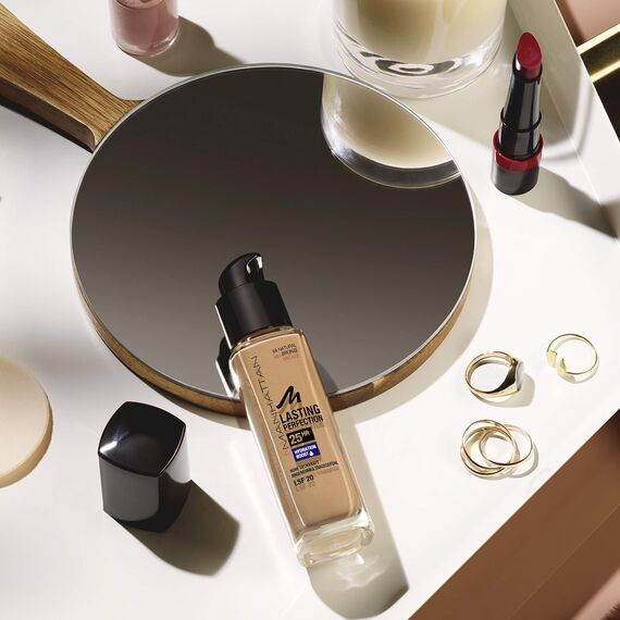 Manhattan Lasting Perfection 25 Stunden Make up, Fair Porcelain 45, feuchtigkeitsspendende Foundation, langanhaltend, hohe Deckkraft, für einen makellosen Teint, 30 ml