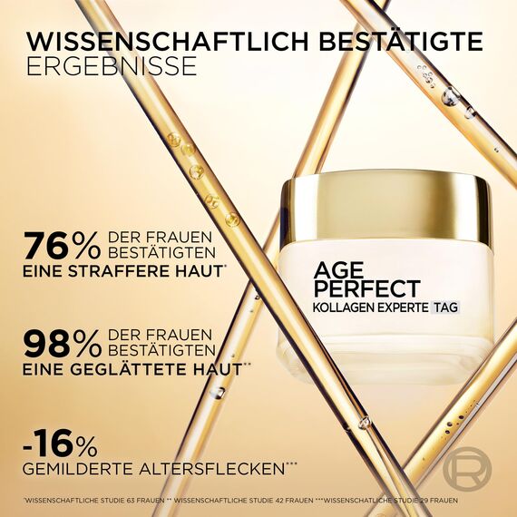 L'Oréal Paris Kollagen-Tagescreme, Anti-Aging Feuchtigkeitspflege für reife und straffere Haut, gegen Altersflecken, mit Kollagen-Peptid, Age Perfect Kollagen Experte Gesichtscreme, 50 ml