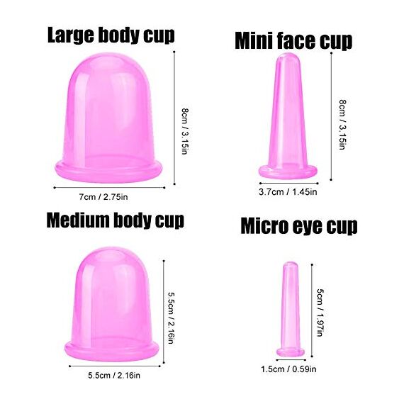 DazSpirit Schröpfen Silikon 4 Stück, Schröpfgläser Silikon Massagegeräte tools set, Schröpfglas Cellulite Gegen Verspannungen für Körper und Gesicht, Schröpfen Massage (Rosa)