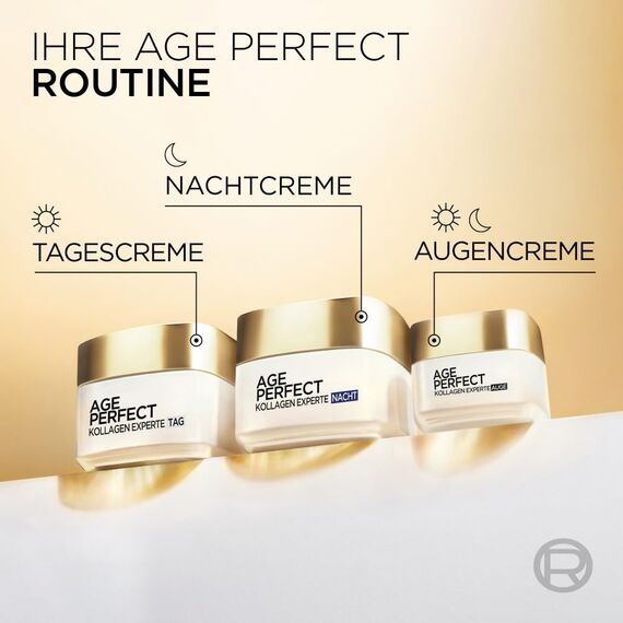 L'Oréal Paris Kollagen-Tagescreme, Anti-Aging Feuchtigkeitspflege für reife und straffere Haut, gegen Altersflecken, mit Kollagen-Peptid, Age Perfect Kollagen Experte Gesichtscreme, 50 ml