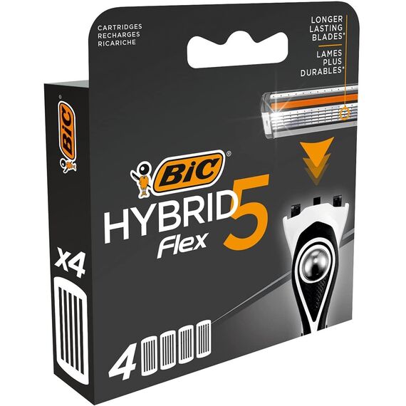 BIC Rasierklingen für Herren Rasierer Hybrid 5 Flex, 4er Nachfüllpack für den Nassrasierer mit 5 Titanium Klingen