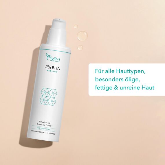 colibri skincare 2% BHA Peeling 100ml - Salicylsäure Peeling für alle Hauttypen - Chemisches Exfoliant für das Gesicht zur Minderung von Pickeln & Mitessern - hilft Poren zu verkleinern