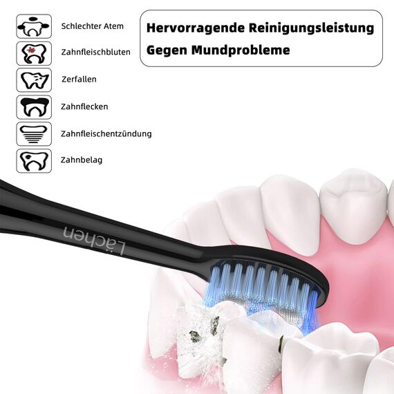Lächen Ersatzbürstenkopf,Passend für alle elektrischen Zahnbürsten von Lächen, 4 Stück (A-schwarz)