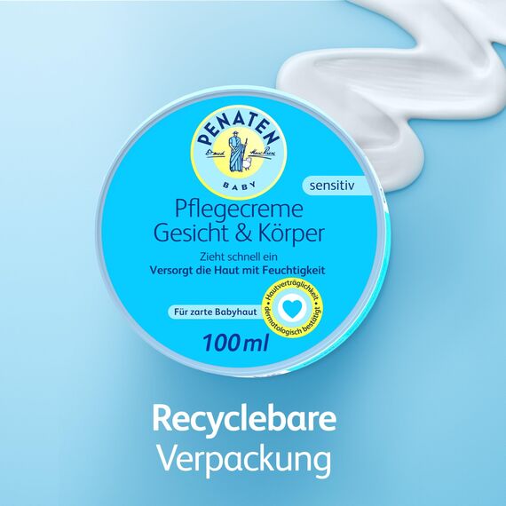 PENATEN Pflegecreme Gesicht und Körper 100ml,schnell einziehende Baby Gesichtscreme + Körpercreme für zarte Babyhaut hinterlässt ein weiches Hautgefühl und versorgt die Haut mit wichtiger Feuchtigkeit