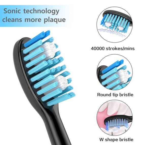 Lächen Ersatzbürstenkopf,Passend für alle elektrischen Zahnbürsten von Lächen, 4 Stück (A-schwarz)