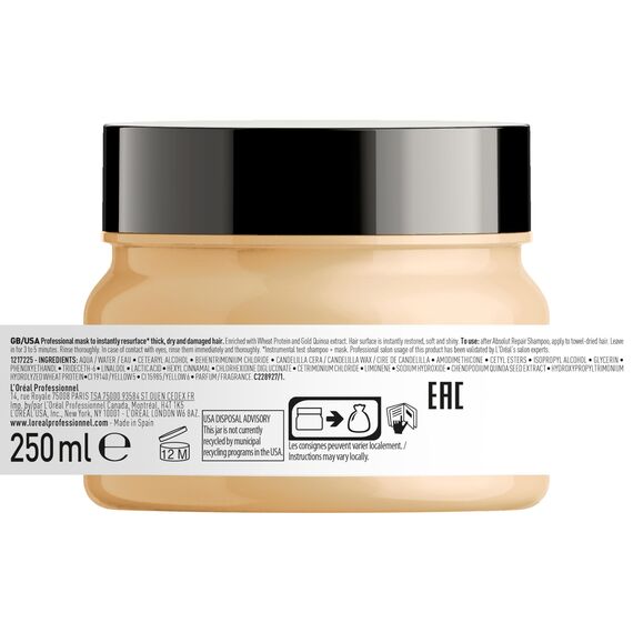 L'Oréal Professionnel Reparierende Haarmaske für strapaziertes und trockenes Haar, Mit Quinoa, Serie Expert, Absolut Repair Maske, 250 ml