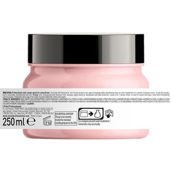 L'Oréal Professionnel Farberhaltende Haarmaske für coloriertes Haar, Mit Resveratrol, Serie Expert, Vitamino Color Maske, 250 ml