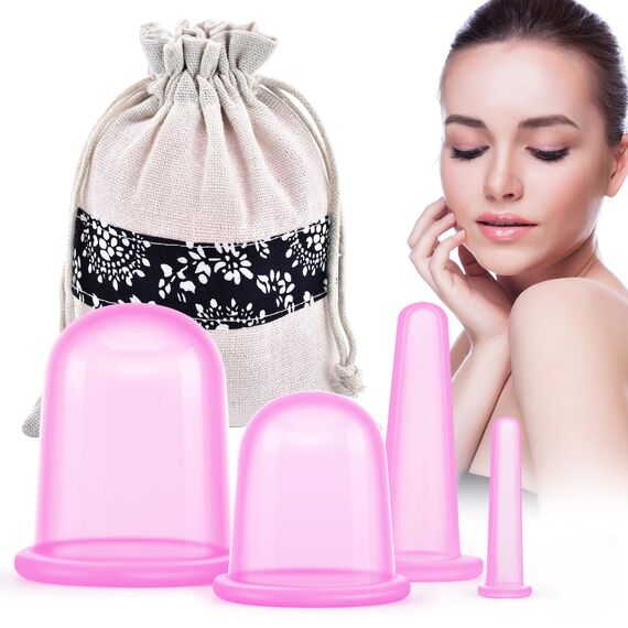 DazSpirit Schröpfen Silikon 4 Stück, Schröpfgläser Silikon Massagegeräte tools set, Schröpfglas Cellulite Gegen Verspannungen für Körper und Gesicht, Schröpfen Massage (Rosa)