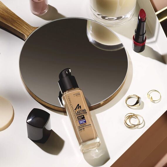 Manhattan Lasting Perfection 25 Stunden Make up, Rose Beige 64, feuchtigkeitsspendende Foundation, langanhaltend, hohe Deckkraft, für einen makellosen Teint, 30 ml