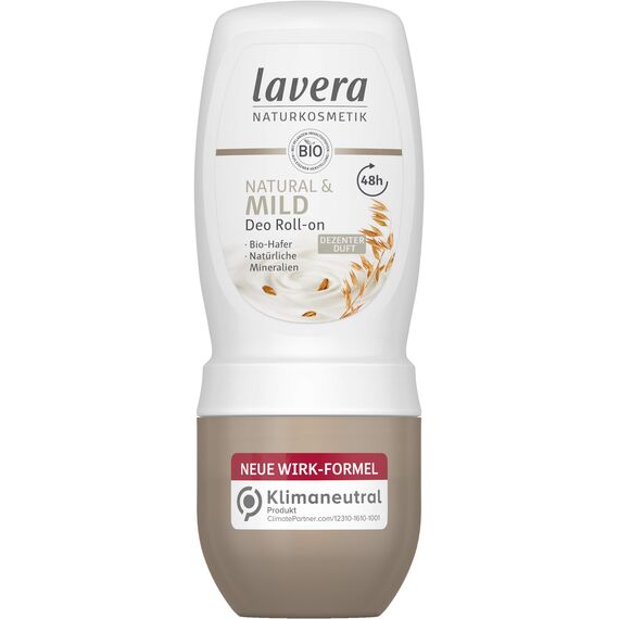 Lavera Deo Roll-on NATURAL & MILD 48 h - vegan - Naturkosmetik - Bio-Hafer & Natürliche Mineralien - ohne Aluminium - Zuverlässiger Schutz und ein dezenter Duft - 48 Stunden Deo Schutz - 50 ml