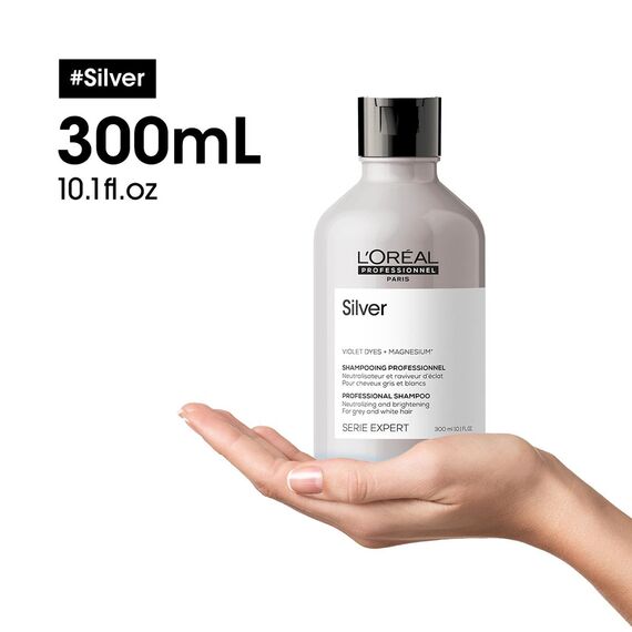 L'Oréal Professionnel Anti-Gelbstich Haarshampoo für weißes, graues & blondiertes Haar, Violett-Pigmente, Serie Expert, Silver Shampoo, 300 ml