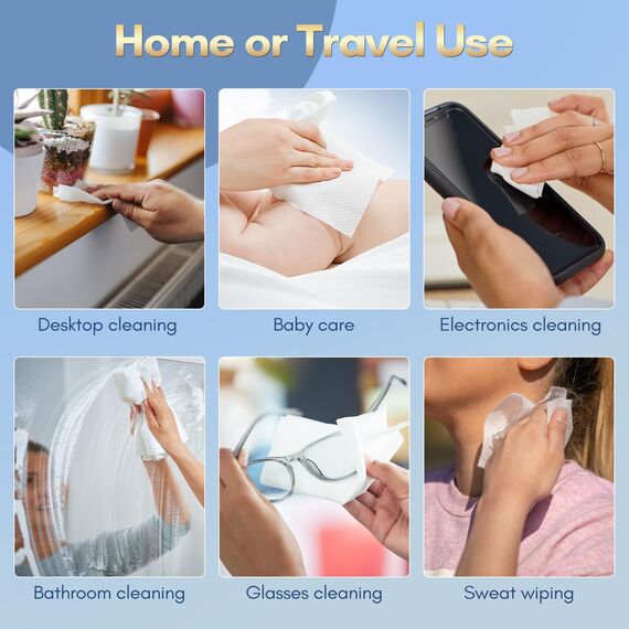 PoeticEHome Gesichtsreinigungstücher – 300 Stück – biologisch abbaubar Einweg Baumwolle Weiche Trockentücher, Fusselfreie Trockene Nassnutzung Handtuch für Empfindliche Haut, 3er-Pack