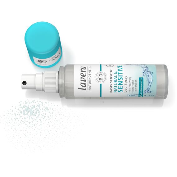 lavera, Deo Spray basis sensitiv NATURAL SENSITIVE 48 h vegan Naturkosmetik BioAloe Vera Natürliche Mineralien ohne Aluminium milde Rezeptur 48 Stunden Deo Schutz 75 ml
