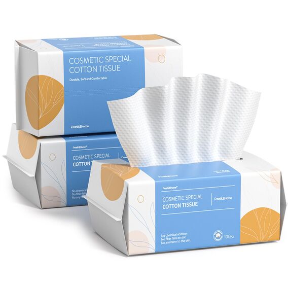 PoeticEHome Gesichtsreinigungstücher – 300 Stück – biologisch abbaubar Einweg Baumwolle Weiche Trockentücher, Fusselfreie Trockene Nassnutzung Handtuch für Empfindliche Haut, 3er-Pack