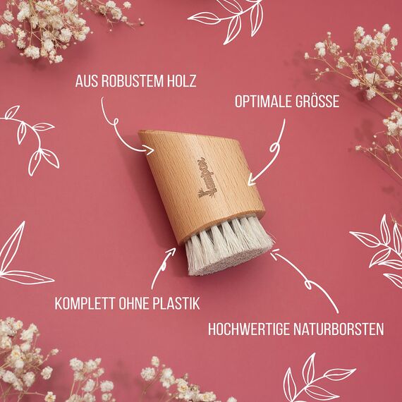 lampox® Gesichtsbürste Trockenbürste Gesicht face brush Peelingbürste Peeling Reinigung Naturborsten aus Pferdehaar Buchenholz