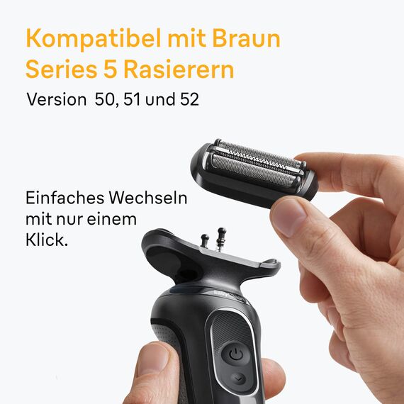 Braun Series 5 Elektrorasierer Scherkopf 54B – ORIGINAL Ersatzscherteil & Rasierer Zubehör vom Hersteller – Made in Germany, Kompatibel mit Braun Series 5 Rasierern der Serien 50, 51 und 52 – Schwarz