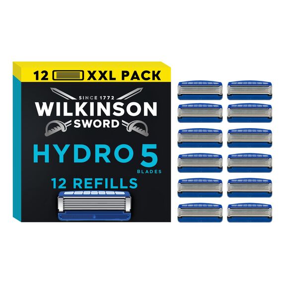 Wilkinson Sword - Hydro 5 Rasierer für Männer, 12 Ersatzklingen, Feuchtigkeitsspendende Gel-Pools und umklappbarer Trimmer