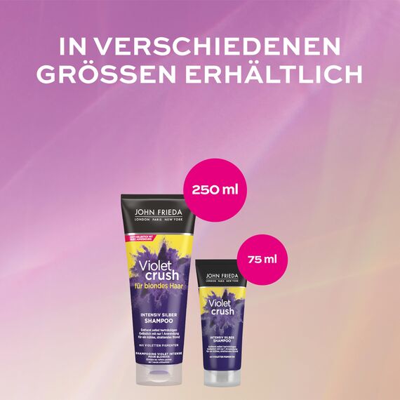 John Frieda Violet Crush Intensiv-Silber-Shampoo - Anti-Gelbstich - Auch gegen Orangetöne - Mit violetten Pigmenten, 250 ml