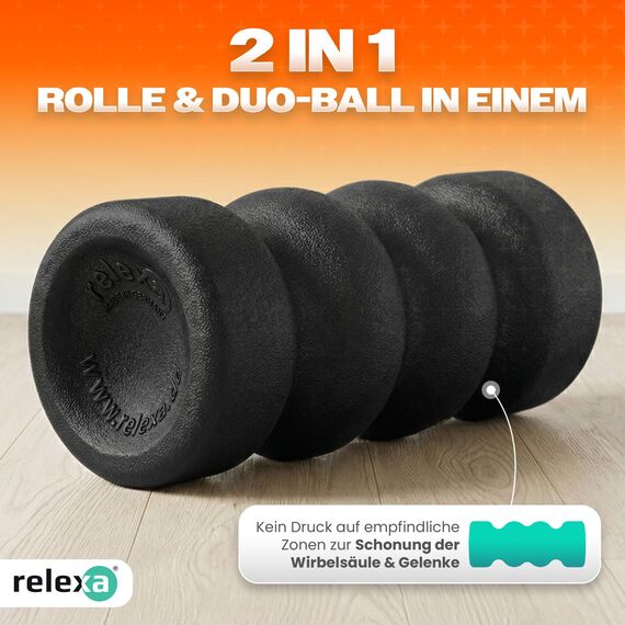 Relexa Faszienrolle Double-Twin - Ideal Zur Massage Bei Rückenschmerzen & Als Fitness-Training Ergänzung - Premium Material - 14cmx35cm - Schwarz