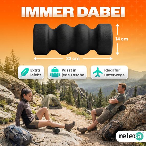 Relexa Faszienrolle Double-Twin - Ideal Zur Massage Bei Rückenschmerzen & Als Fitness-Training Ergänzung - Premium Material - 14cmx35cm - Schwarz