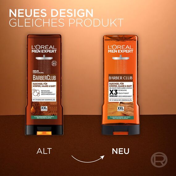 L'Oréal Men Expert XXL Duschgel und Shampoo für Männer, Duschbad zur Reinigung von Körper, Haar, Gesicht und Bart, Herren Körperpflege mit holzigem Duft und Zedernholzöl, Barber Club, 1 x 400 ml