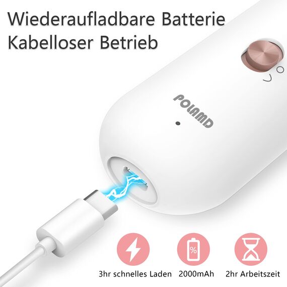 POLAMD Maniküre- und Pediküre-Set, Elektrische Nagelfeile Kabellos mit Akku, 6 Aufsätze zur Nagelpflege, LED-Licht, 5 Geschwindigkeiten, Nagelfräser Professionelle für Gelnägel, Naturnägel & Fußpflege