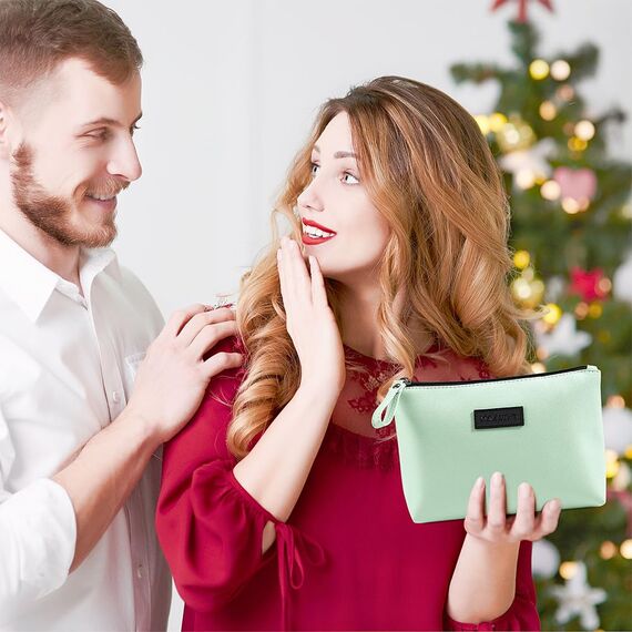 Kleine Kosmetiktasche MAANGE Kleine Make up Tasche Tragbare Reise Schminktasche Wasserdichte PU Leder Make up Tasche mit Griff Niedliche Vielseitige Reißverschlusstasche für Frauen (Grün)