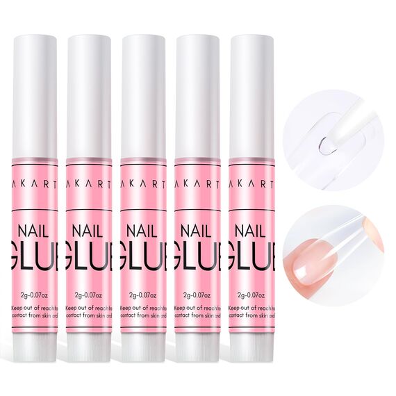 Makartt Super Starker Nagelkleber für kunstnägel, Schnelltrocknend in 5 Sekunden, Acrylnägel Nail Glue for Press on Nails, Nagel kleber, Kein Aushärten Unter Der UV Lampe Erforderlich, 2g 5 Stück