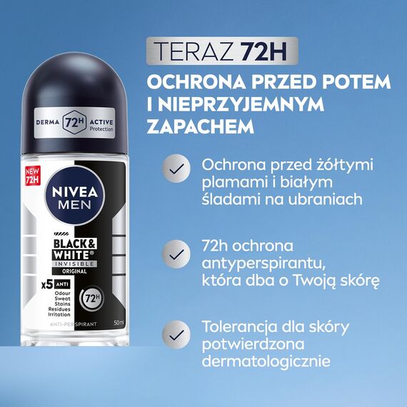NIVEA MEN Black&White 72 H Invisible Original Antitranspirant im Ball für Männer 50 ml