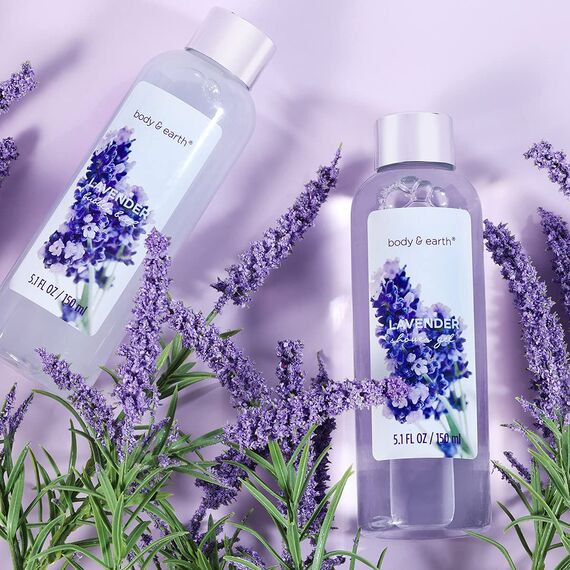 BODY & EARTH Lavendel Wellness Set für Frauen 7 tlg, Beauty Set, Badeset Frauen Geschenk, Geburtstagsgeschenk für Mama, Freundin Geschenkbox Weihnachtsgeschenke