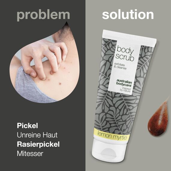 Australian Bodycare Body Scrub 200ml | Teebaumöl + Lemon Myrtle | Körperpeeling bei Pickeln auf dem Rücken & Körper, Unreiner Haut & Eingewachsenen Haaren | Auch als Fußpeeling zur Pflege bei Hornhaut