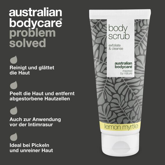 Australian Bodycare Body Scrub 200ml | Teebaumöl + Lemon Myrtle | Körperpeeling bei Pickeln auf dem Rücken & Körper, Unreiner Haut & Eingewachsenen Haaren | Auch als Fußpeeling zur Pflege bei Hornhaut